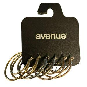 3 pair NWT Avenue Gold, Rose Gold, and Silver Tone Textured Hoop Earrings